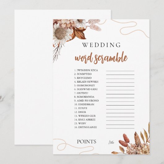 Invitation Tomber amoureux | Jeu Fête des mariées Word Scramb (Devant / Derrière)