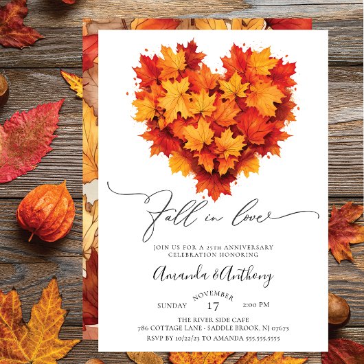 Invitation Tomber dans l'amour Automne Feuilles Anniversaire
