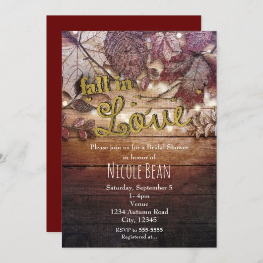 Invitation TOMBER DANS L'AMOUR Automne Feuilles Fête des mari (Devant / Derrière)
