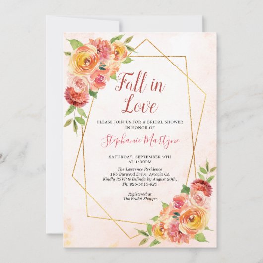 Invitation Tomber dans l'amour Automne Floral Fête des mariée (Devant)