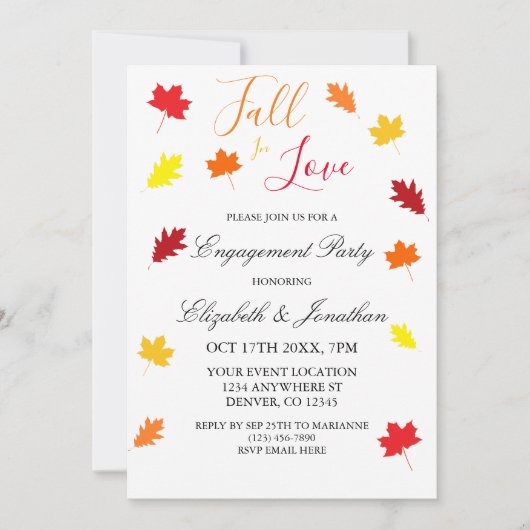Invitation Tomber dans l'amour Automne Quitte la fête d'engag (Devant)
