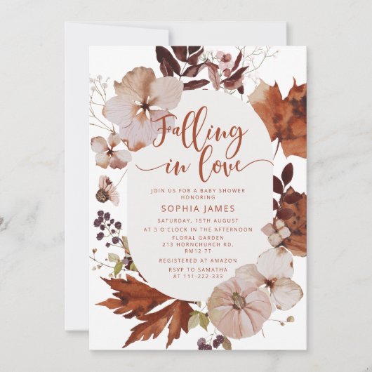 Invitation Tomber dans l'amour baby shower citrouille (Devant)