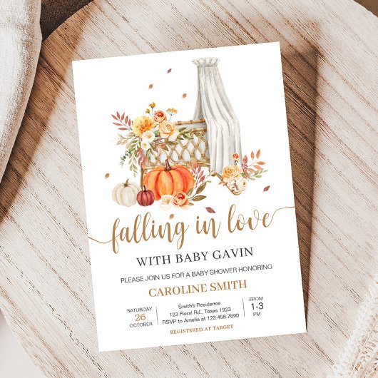Invitation Tomber dans l'amour Baby shower Citrouille orange