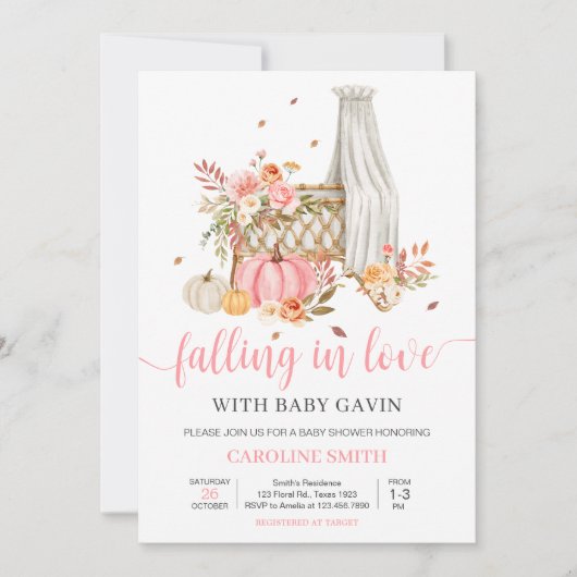 Invitation Tomber dans l'amour Baby shower Citrouille rose (Devant)