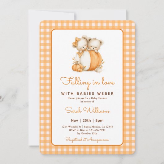 Invitation Tomber dans l'amour Baby shower Citrouille Twins (Devant)