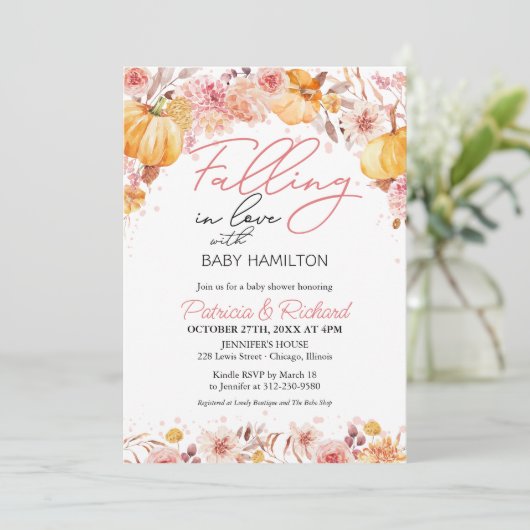 Invitation Tomber dans l'amour Baby shower d'automne (Debout devant)