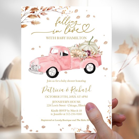Invitation Tomber dans l'amour Baby shower de fille de camion