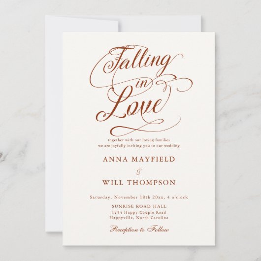 Invitation Tomber dans l'amour Boho Mariage de calligraphie r (Devant)
