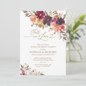 Invitation Tomber dans l'amour Burgundy Floral Engagement Par (Debout devant)