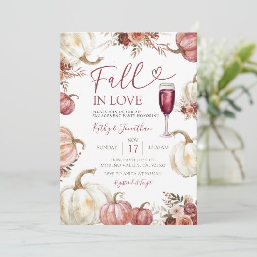 Invitation Tomber dans l'amour Citrouille ivoire Floral Engag (Debout devant)