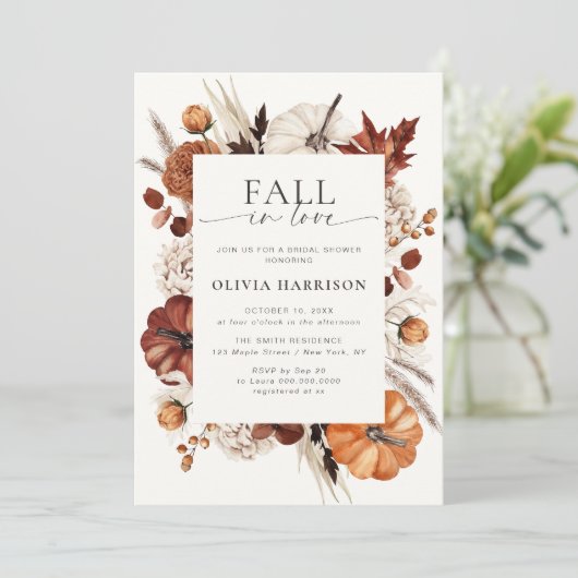 Invitation Tomber dans l'amour Citrouille neutre Fête des mar (Debout devant)