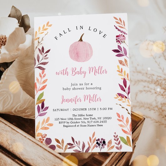 Invitation Tomber dans l'amour Citrouille rose Baby shower fe