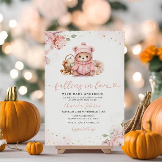 Invitation Tomber dans l'amour Citrouille rose Baby shower ou