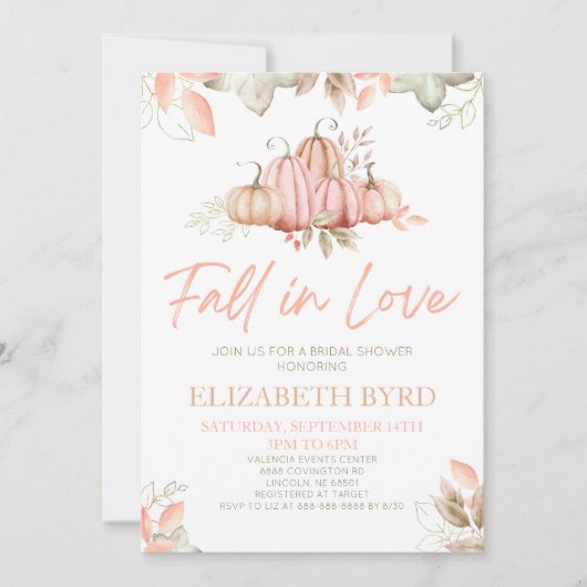 Invitation Tomber dans l'amour Citrouille rose Fête des marié (Devant)