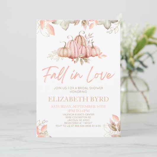 Invitation Tomber dans l'amour Citrouille rose Fête des marié (Debout devant)