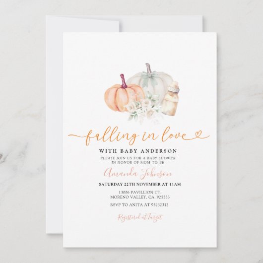 Invitation Tomber dans l'amour Citrouilles rustiques Baby sho (Devant)