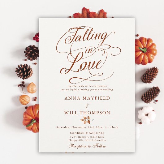 Invitation Tomber dans l'amour Feuille Romantique Mariage de