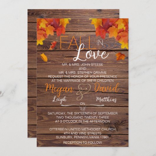 Invitation Tomber dans l'amour Mariage (Devant / Derrière)