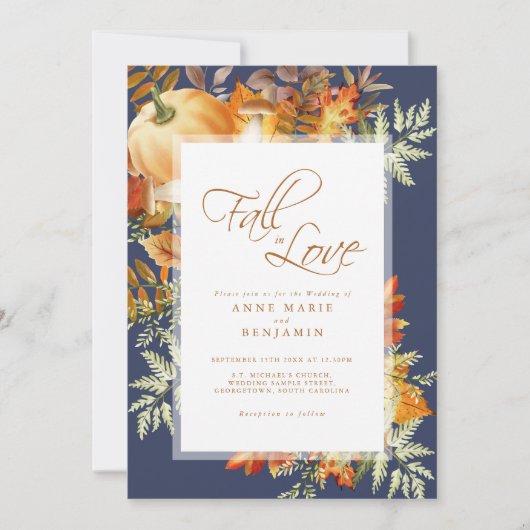 Invitation Tomber dans l'amour Mariage bleu rustique (Devant)