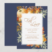 Invitation Tomber dans l'amour Mariage bleu rustique (Devant / Derrière)