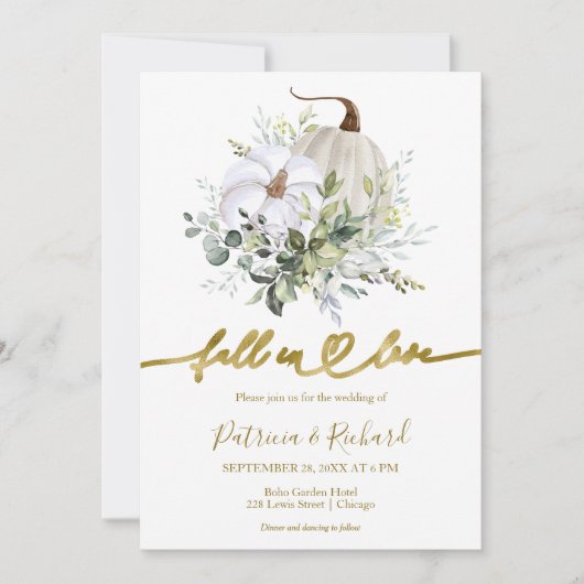 Invitation Tomber dans l'amour Mariage de automne Citrouille (Devant)