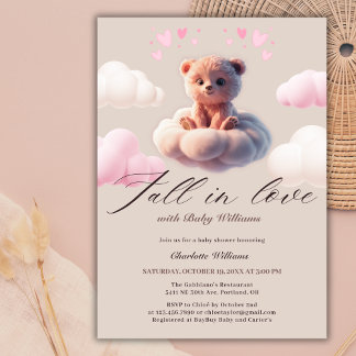 Invitation Tomber Dans L'Amour Mignonne Ours Sur Un Baby show