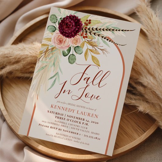 Invitation Tomber Dans L'Amour Pampas Floral Rust Arch Fête d