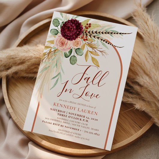 Invitation Tomber Dans L'Amour Pampas Floral Rust Arch Fête d
