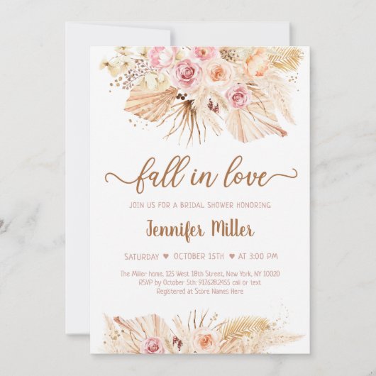 Invitation Tomber Dans L'Amour Pampas Grass Boho Fête des mar (Devant)