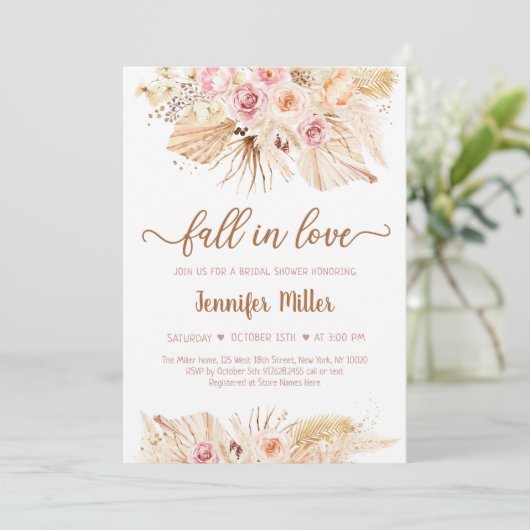 Invitation Tomber Dans L'Amour Pampas Grass Boho Fête des mar (Debout devant)