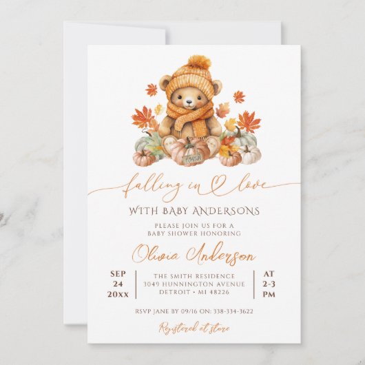 Invitation Tomber dans l'amour Petit Baby shower Ours Teddy (Devant)