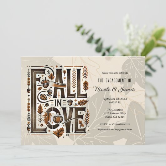 Invitation TOMBER DANS L'AMOUR Rétro Automne Automne Fiançail (Debout devant)
