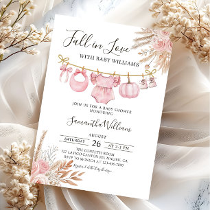 Invitation Tomber dans l'amour Rustic Pink Citrouille Baby sh