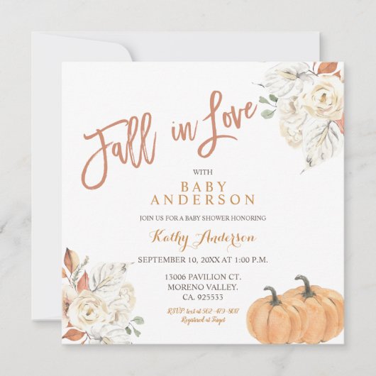 Invitation Tomber dans l'amour Rustique Baby shower Citrouill (Devant)