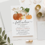 Invitation Tomber dans l'amour Rustique Citrouille de Parties<br><div class="desc">Une invitation à la fête de fiançailles rustique pour couples d'automne avec un arrière - plan blanc classique,  une collection de citrouilles de parties scintillant en faux or ornée de fleurs botaniques et de feuillage d'automne et un modèle élégant "tomber en amour",  facile à customiser.</div>