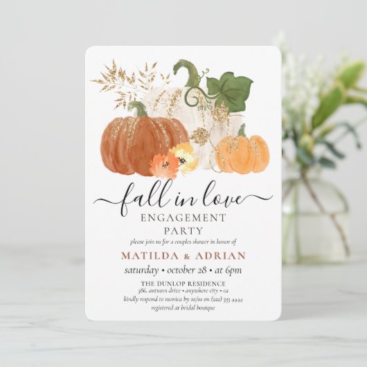 Invitation Tomber dans l'amour Rustique Citrouille de Parties (Debout devant)