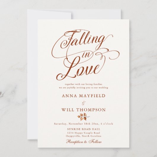 Invitation Tomber dans l'amour Swash Romantic Calligraphy Mar (Devant)