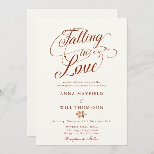 Invitation Tomber dans l'amour Swash Romantic Calligraphy Mar (Devant / Derrière)