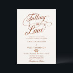 Invitation Tomber dans l'amour Swash Romantic Calligraphy Mar<br><div class="desc">Un boho romantique, élégant, simple, classe et moderne modèle pour les mois d'automne - septembre, octobre, novembre. Il présente une calligraphie de script moderne et élégante avec de grandes fleurs et le titre "tomber amoureux" et une branche simple de feuilles d'automne, bouleau de cuivre. Luxueux mais simple, classique mais chic,...</div>