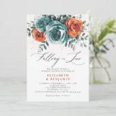 Invitation Tomber dans l'amour Turquoise Orange Mariage Fête (Debout devant)