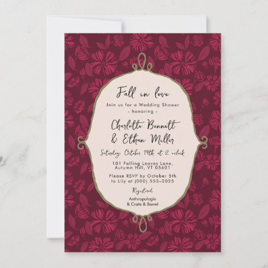 Invitation Tomber dans l'amour Wedding shower floral Bourgogn (Devant)