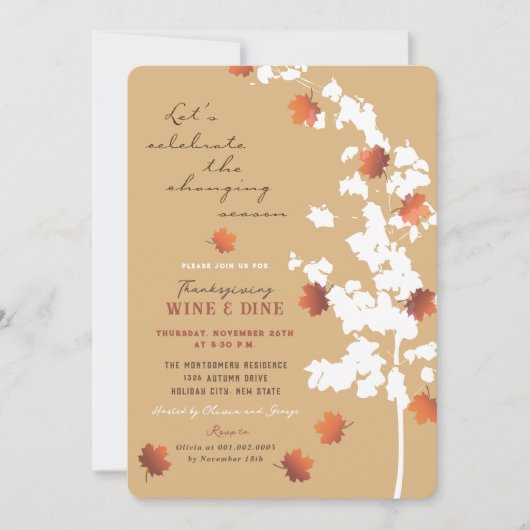 Invitation Tomber L'Automne Feuilles Thanksgiving Diner (Devant)
