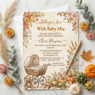Invitation Tombez amoureux Baby Shower Automne Citrouille Vin