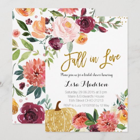 Invitation Tombez amoureux de Marsala et citrouill (Devant / Derrière)