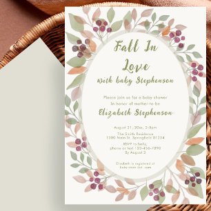 Invitation Tombez Amoureux des Feuilles d'Automne Vert Sauge