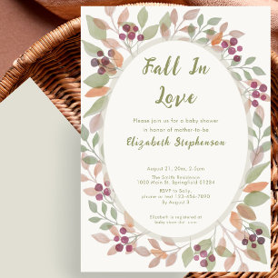 Invitation Tombez Amoureux Feuilles D'automne Vert Sauge Baby