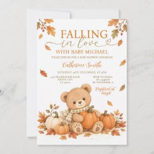 Invitation Tombez amoureux Ours Citrouille Baby shower Automn