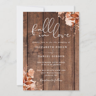 Invitation Tombez Amoureux Rustique Bois Floral Code QR Maria
