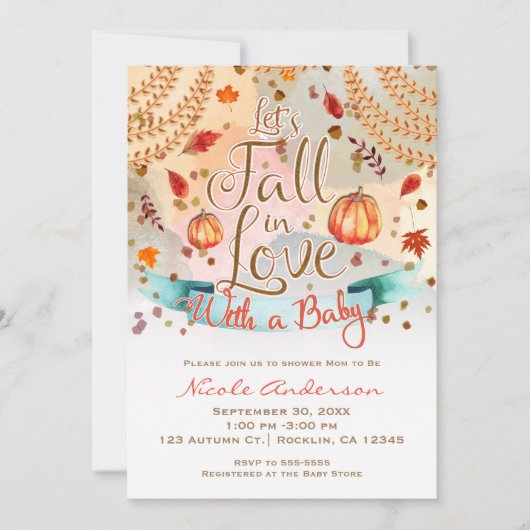 Invitation Tombons dans l'amour Baby shower Feuilles d'automn (Devant)