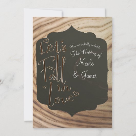Invitation Tombons dans l'amour Bois rustique minimal Mariage (Devant)